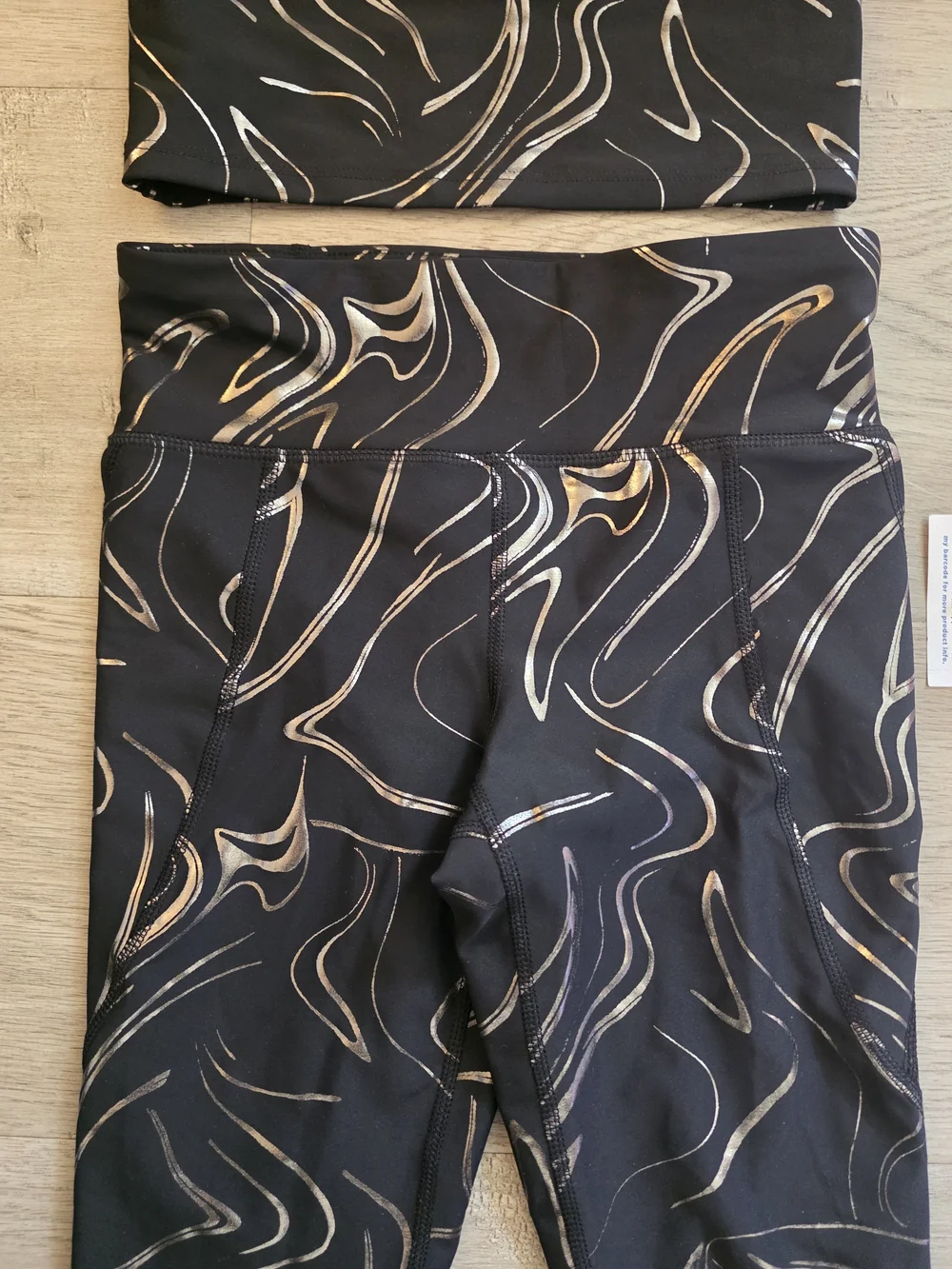 Old Navy Active Powersoft Girls Black Silver Marble-Print Leggings & Sports Bra